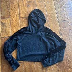 Black Cropped Fuzzy Hoodie